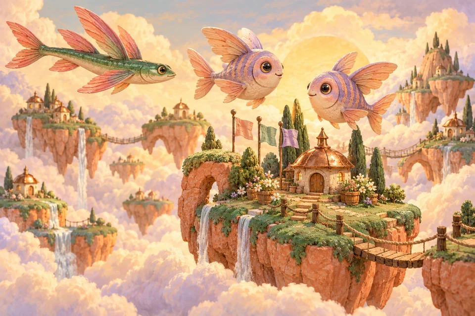 Round peach bream swim through the warm light of a sun garden